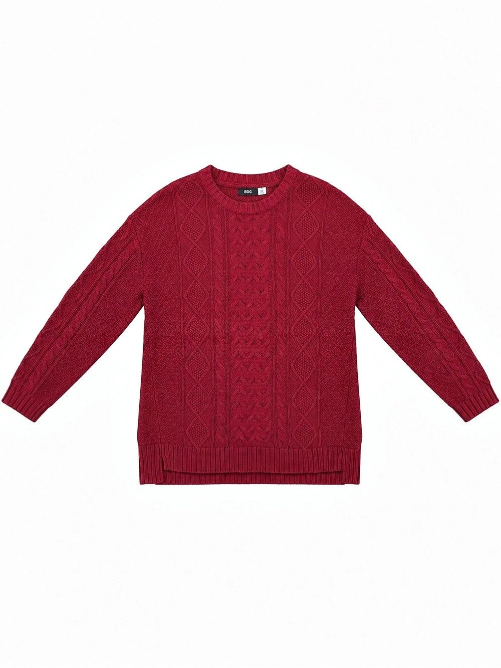 BDG Urban Outfitters Burgundy Cable Knit Elbow Patch Sweater Small